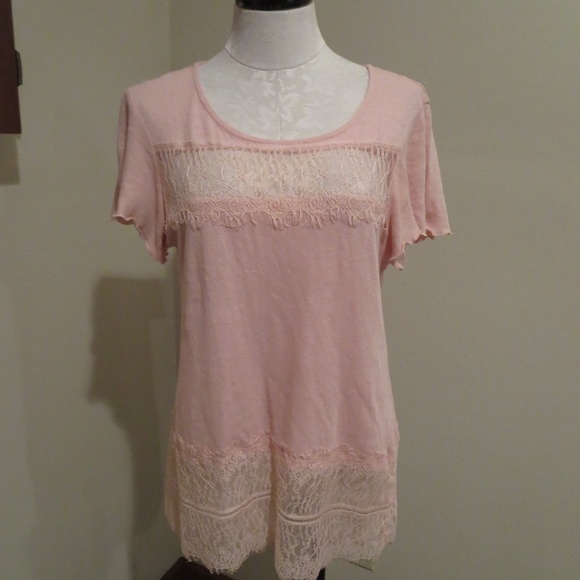 Anthropologie Deletta Linen & Lace tee shirt top - Picture 3 of 6